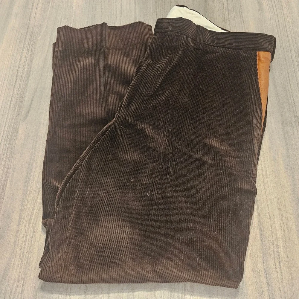 Orvis Brisbane Moss Corduroy Pants Mens 42 Brown Leather Trim Sporting Tradition